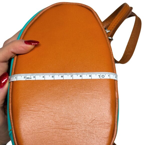 VERA PELLE Italian Genuine Leather Mini Backpack | Mint Green & Tan Brown | New - Picture 5 of 17
